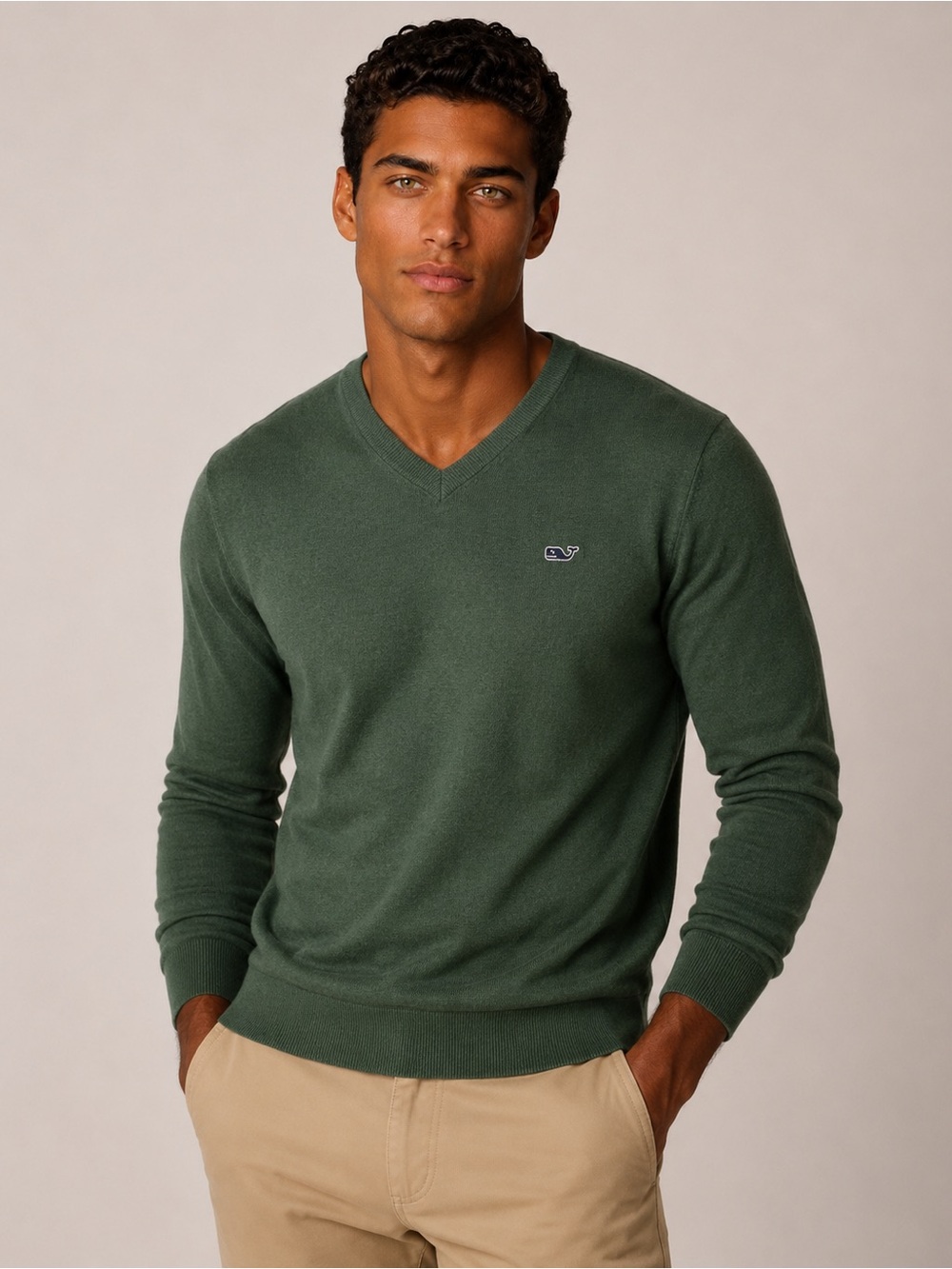Vineyard Vines Wool Cashmere V-Neck Sweater Olive Green Men’s S